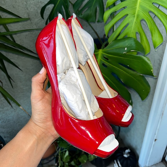 Bright Red Jessica Simpson Peep-Toe Heels - Picture 4 of 7